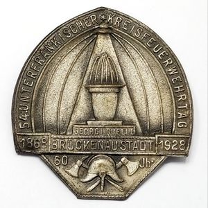 Vintage pin Firefighter Brigade 1920s medal Unterfränkischer Kreisfeuer